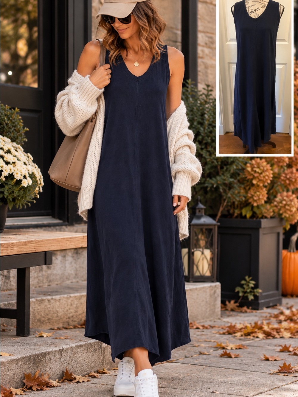 Women's Navy V-Neck Sleeveless Maxi Dress